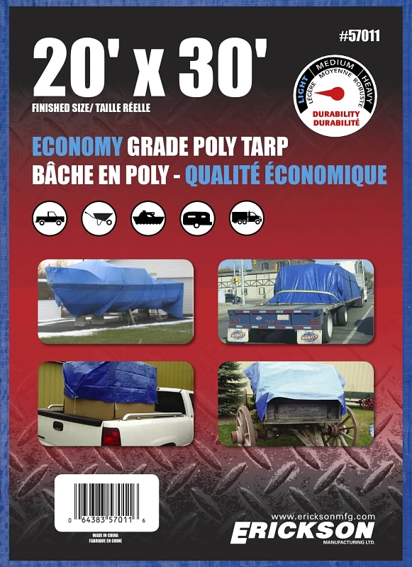57011 Blue Poly Tarp 20' X 30' Heavy-duty Utility Cover