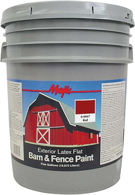Barn and Fence Latex Paint, Flat Finish, Red Color, 5 Gallon Pail