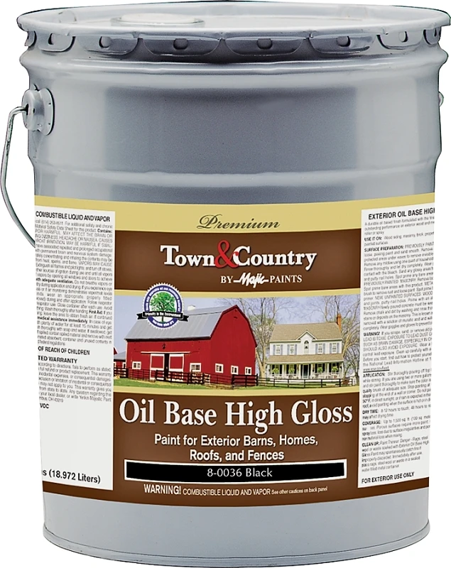 Town & Country Oil-based Exterior Paint, Gloss Black, 5 Gallon Pail, Model 8-0036-5