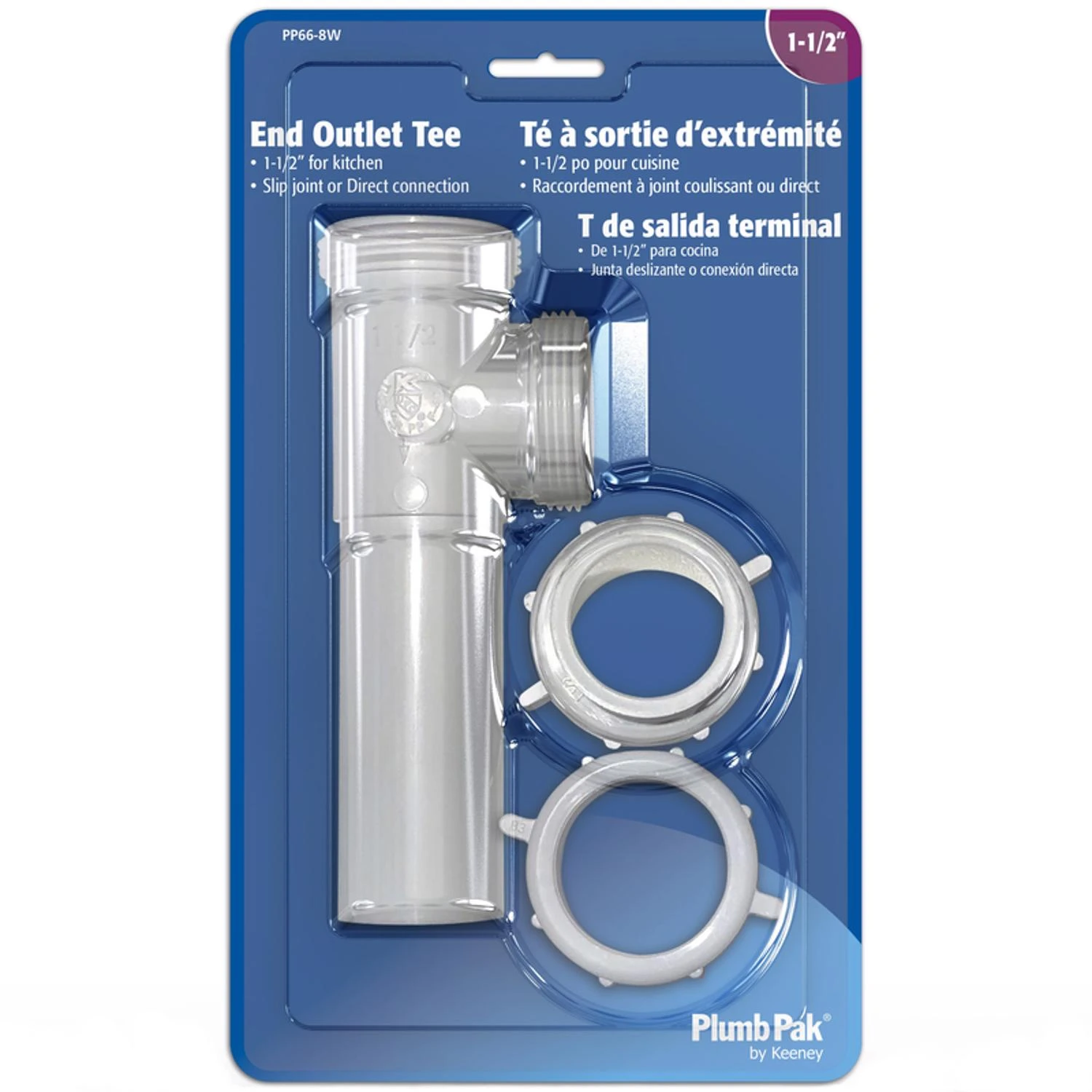 1-1/2 In. Diameter Plastic End Outlet Tee For Kitchen Sink