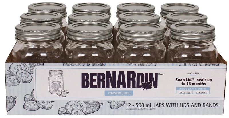 500 Ml Mason Jars, 12 Count With Lids And Labels, Model 10500zfp
