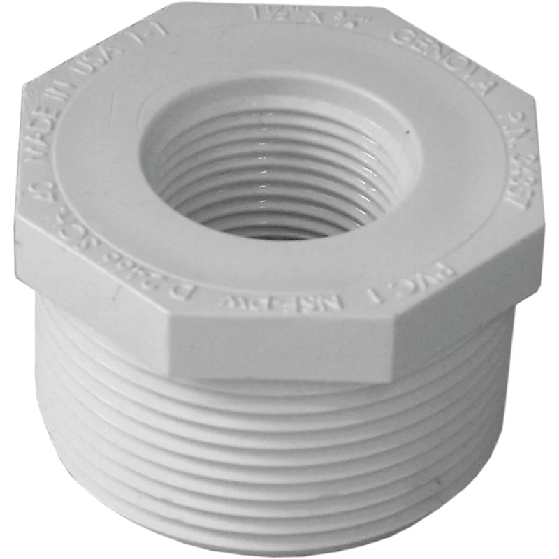 Schedule 40 Pipe Reducer Bushing, Male x Female Thread, White, 1-1/2 x 3/4 In.