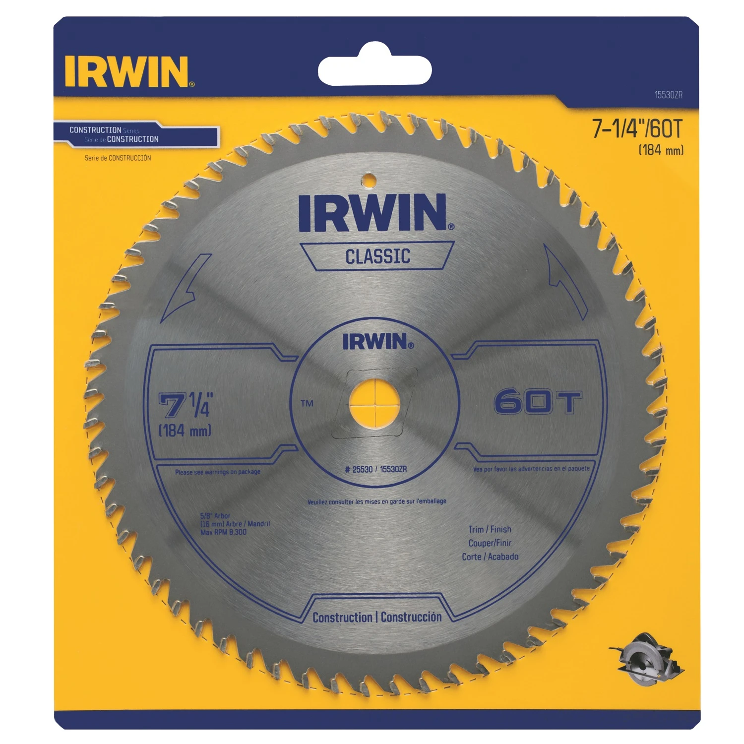 7-1/4 In. D X 5/8 In. Classic Carbide Circular Saw Blade 60 Teeth 1 Pk