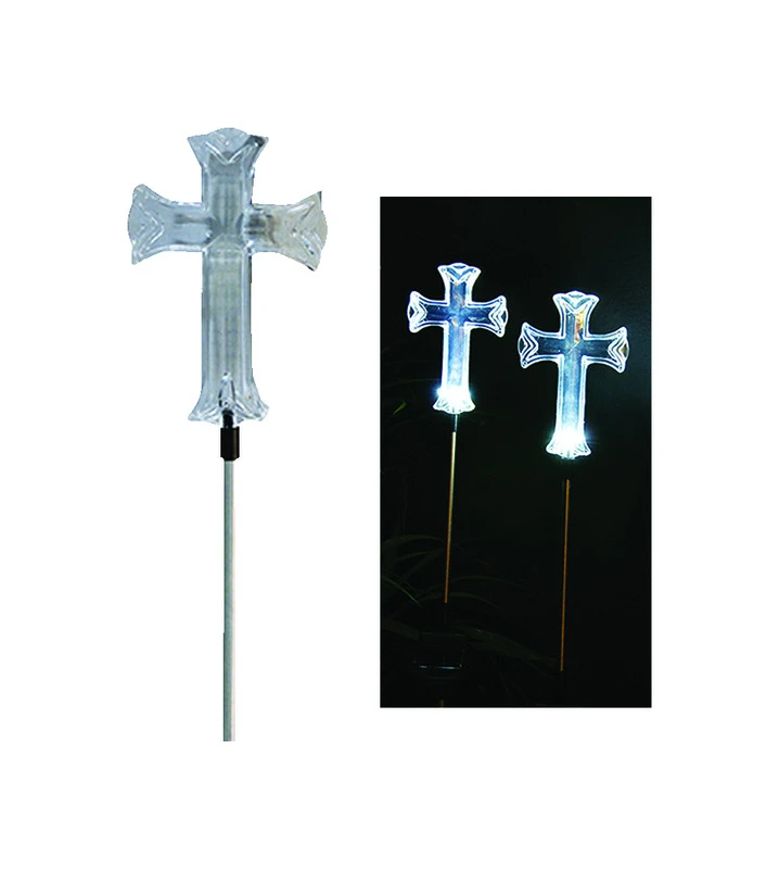 Acrylic Cross 34 In. H Solar Stake Light Lawn Ornament - Outdoor Decor