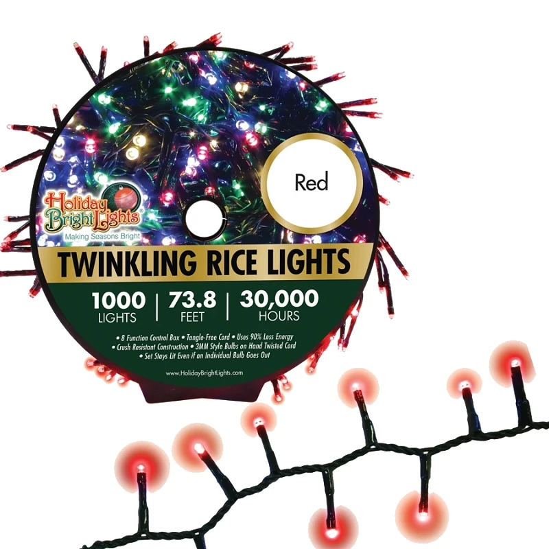 74 Feet Red Twinkling Cluster Rice Christmas Light Reel With 1000 Lights