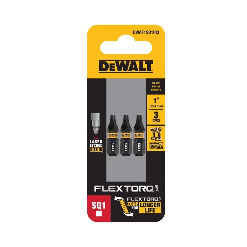 FlexTorq Square/Robertson SQ1 Impact Driver Bits, 1/4 x 1 In., 3-Pk.