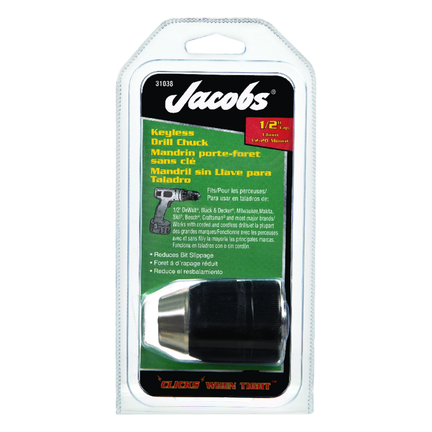 1/2 In. Keyless Drill Chuck With 3-flat Shank - Model 31038