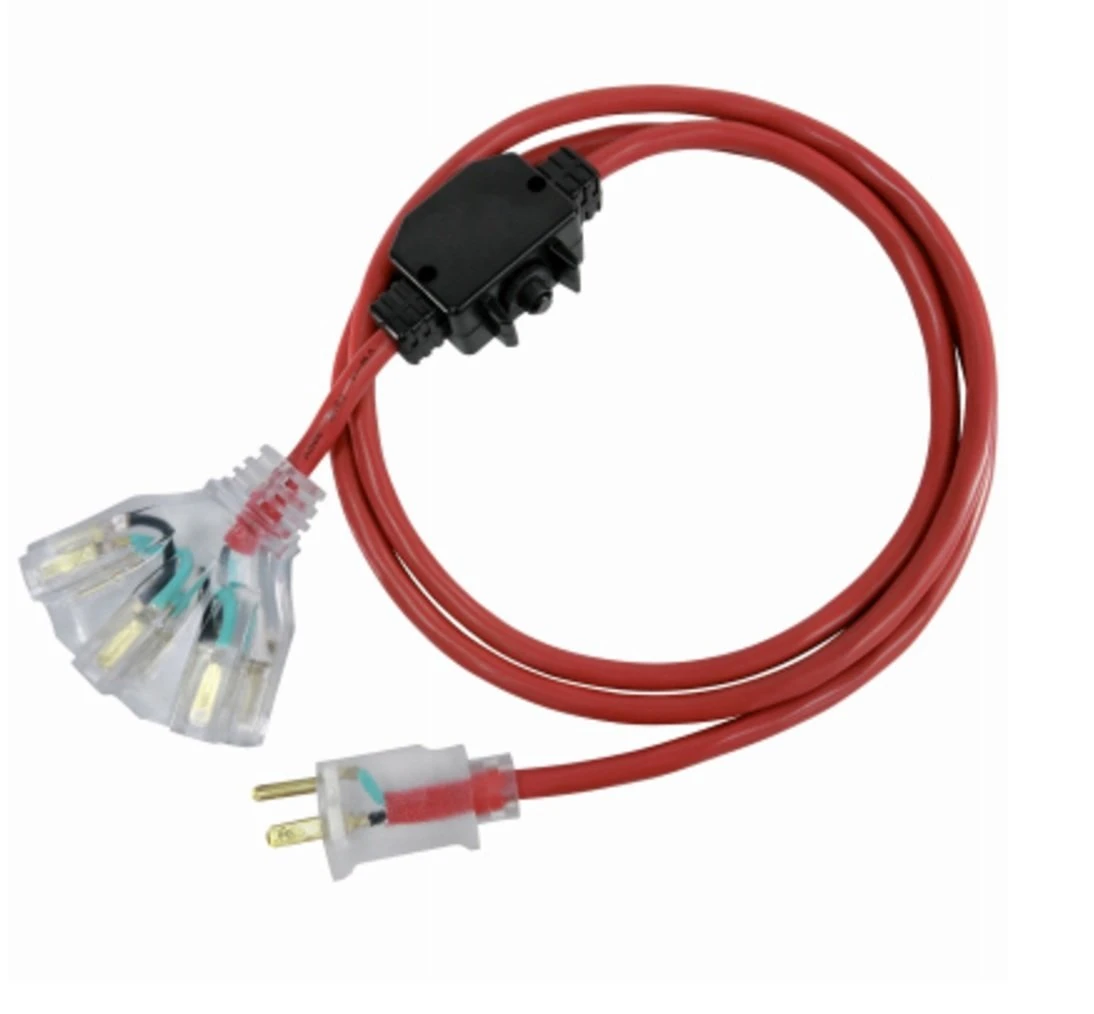 6-foot Outdoor Extension Cord, Red, 14/3 With Circuit Breaker