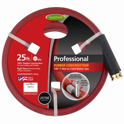 Professional Hot Water Hose, 3-ply Rubber, 5/8 In. X 25 Ft., Lifetime Warranty
