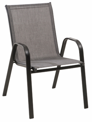 Marbella Stacking Chair - Black Steel Frame With Gray Sling Fabric, 36.2" Height