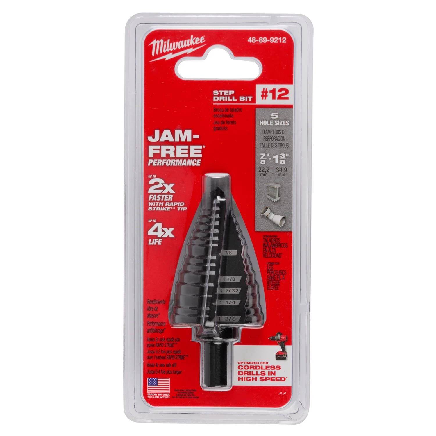Milwaukee 7/8 - 1-3/8 in. Black Oxide Step Drill Bit 1 pk