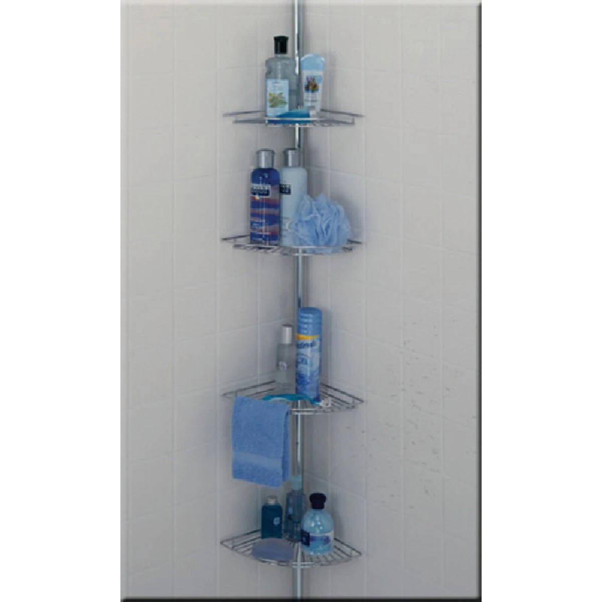 Corner Shower Caddy, Tension Pole, Chrome Wire, 11.5 x 97 x 8-In.