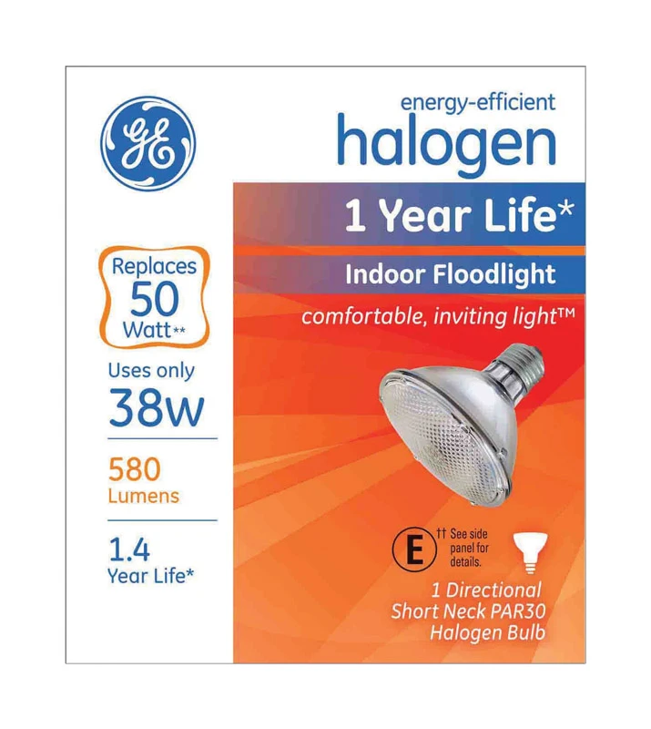 38-watt Par30 Halogen Flood Light Bulb, Indoor, Short Neck, 580 Lumens, 1 Pk