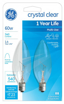 GE 60 watts B10 Incandescent Bulb 540 lumens Soft White Decorative 2 pk