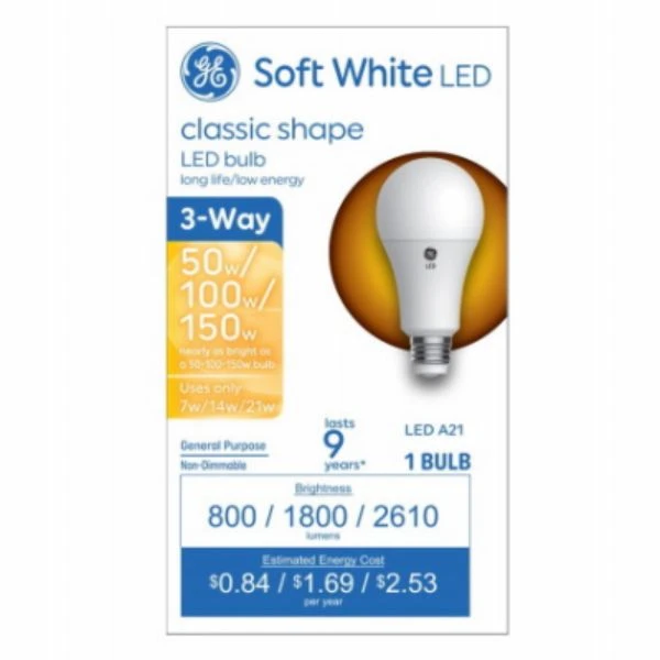 Led 3-way Light Bulb, A21 Medium Base, Soft White, 7/14/21 Watt, 2610 Lumens