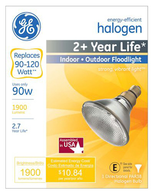 Ge 90w Par38 Halogen Flood Light Bulb, 1900 Lumens, Indoor/outdoor, 1 Pk, Model 62716