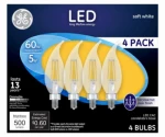 Decorative LED Light Bulbs, Soft White, CAC, Clear, Dimmable, 500 Lumens, 5 Watt, 4-Pk.