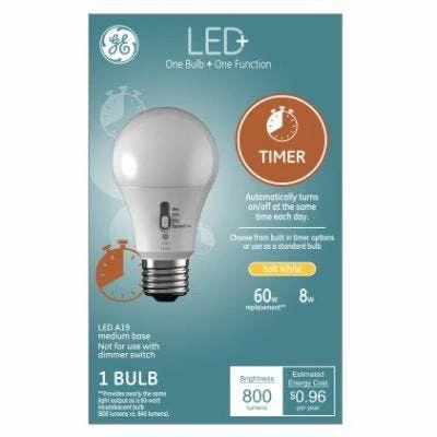 Led+ Timer Light Bulb, Dusk-to-dawn, Soft White, 8 Watt, A19