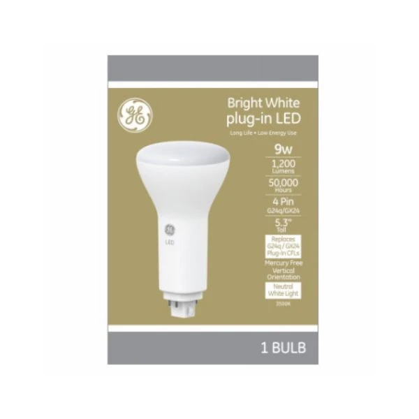 9 Watt Compact Fluorescent Light Bulb, Bright White LED, Tall Plug Base