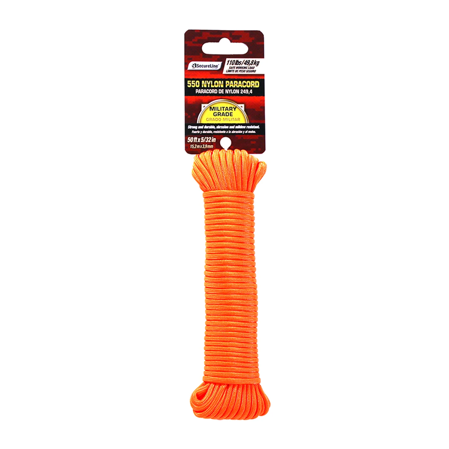5/32 In. Diameter X 50 Ft. Length Orange Braided Nylon Paracord