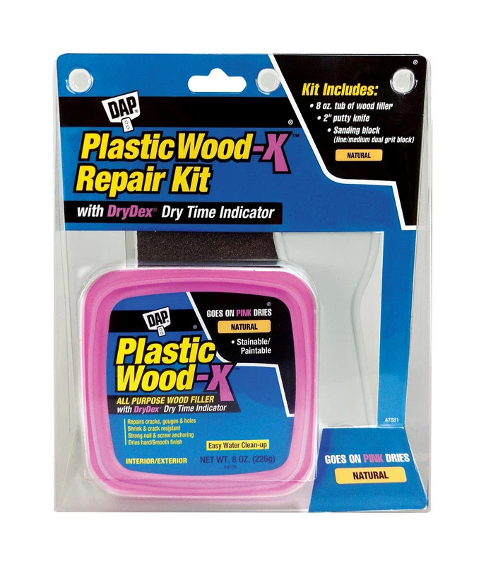 Plastic Wood-x Natural Wood Filler Repair Kit 8 Oz With Putty Knife & Sanding Block