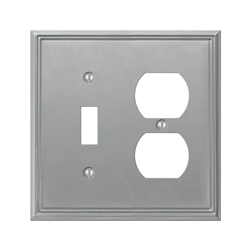 Metro Single Duplex Wall Plate, Brushed Nickel, Metal