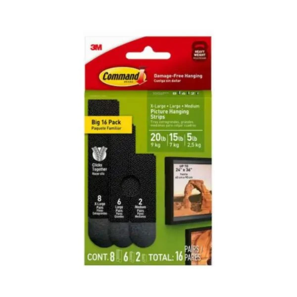 118844 Black Picture Hanging Strip, Case of 4 - 16 Pair