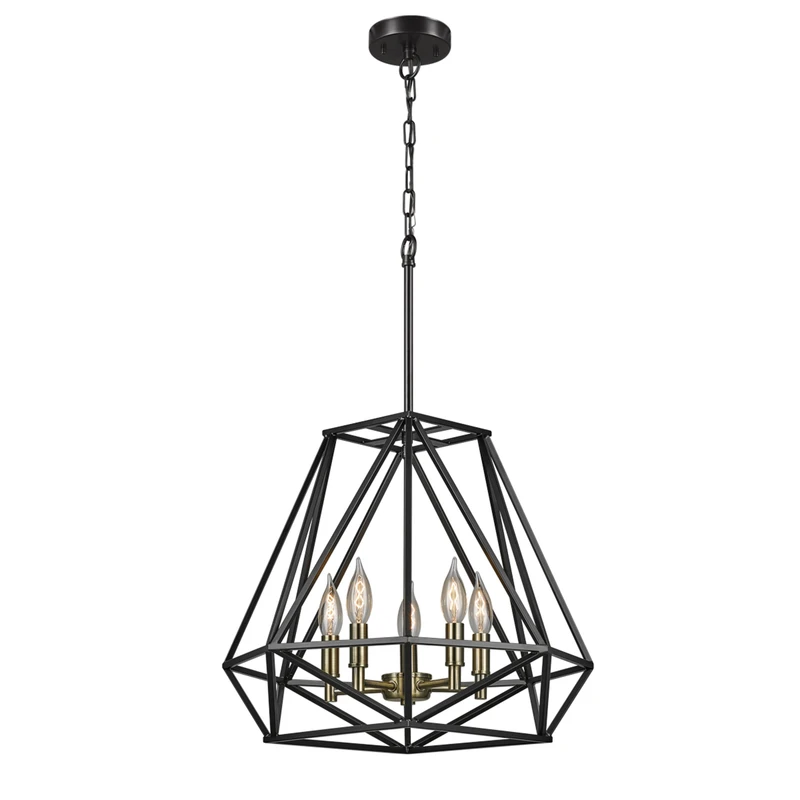 5-light Chandelier With Dark Bronze Finish And Antique Brass Accents