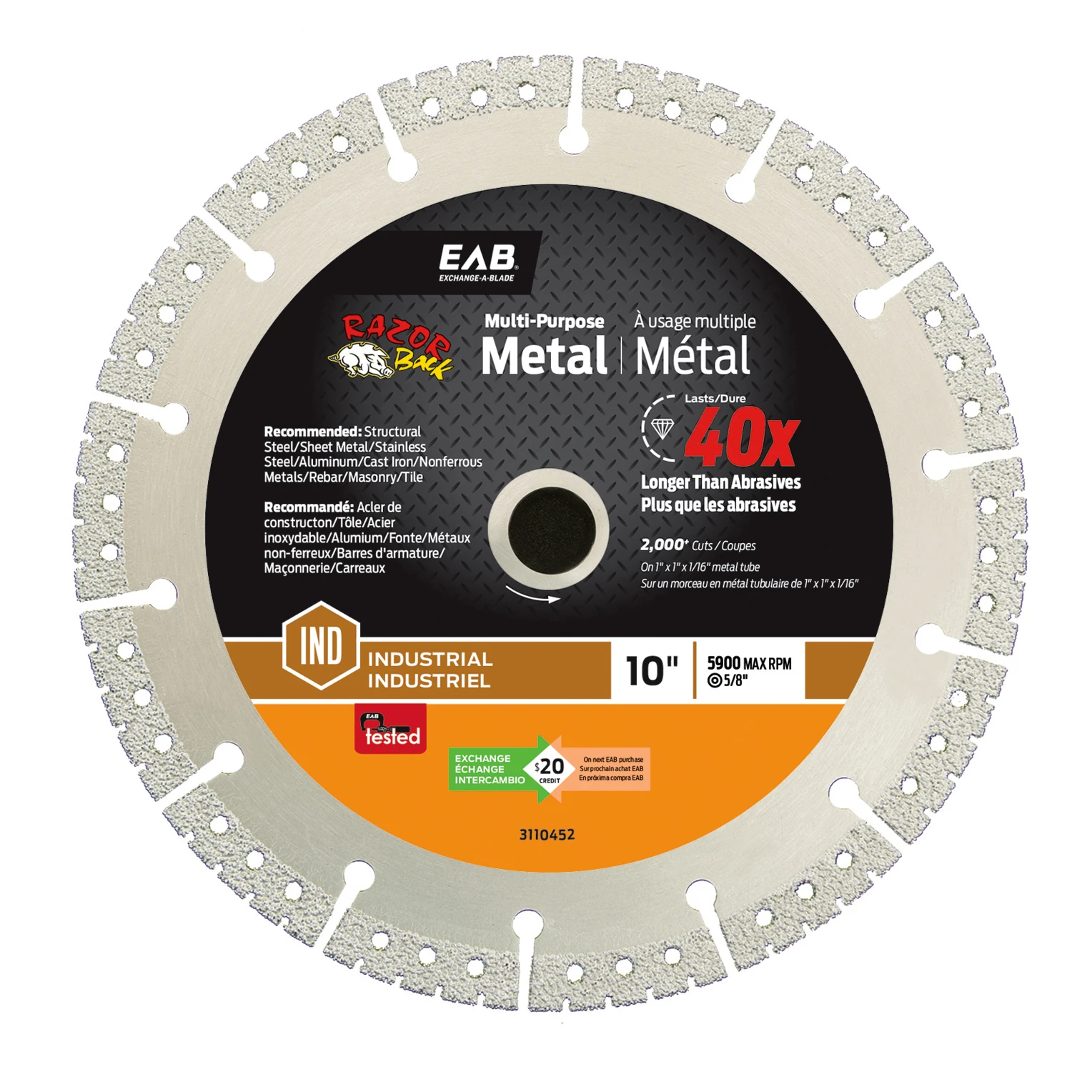 10-Inch Diamond Saw Blade for Metal Cutting, Durable and High Performance