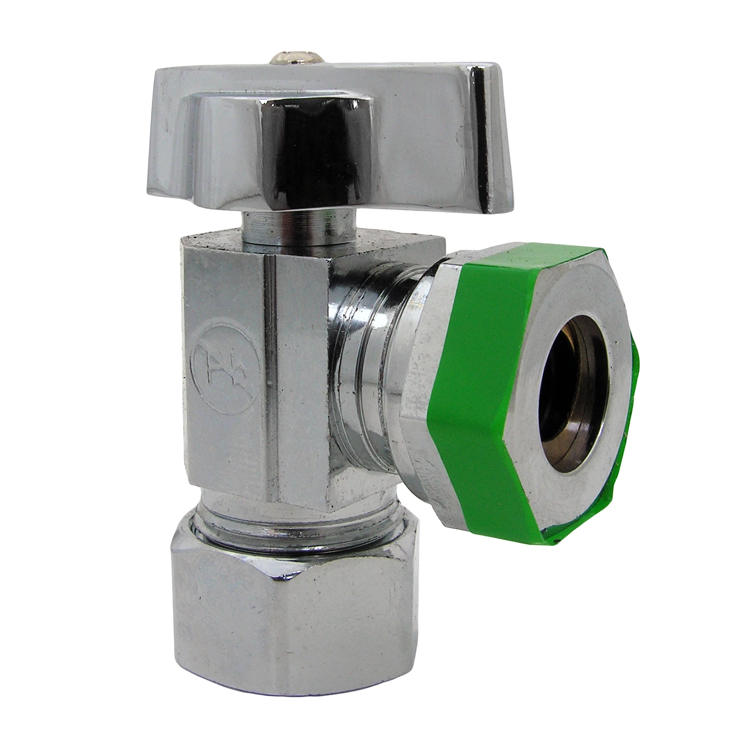 Chrome Angle Valve with Quarter Turn, 5/8 Inch Outside Diameter Compression Inlet by 7/16 Inch to 1/2 Inch Slip Joint Outlet