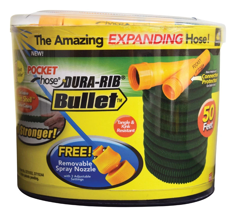 Bullet Expanding Pocket Hose, 50-ft. With Removable Spray Nozzle