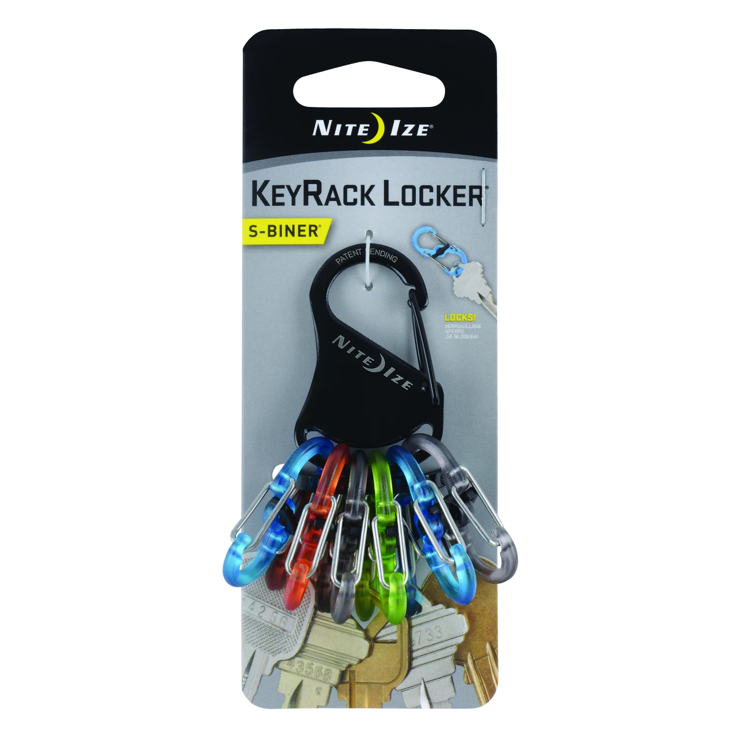 Keyrack Locker 2 In. Diameter Stainless Steel Black Carabiner Key Chain With 6 S-biner Microlocks