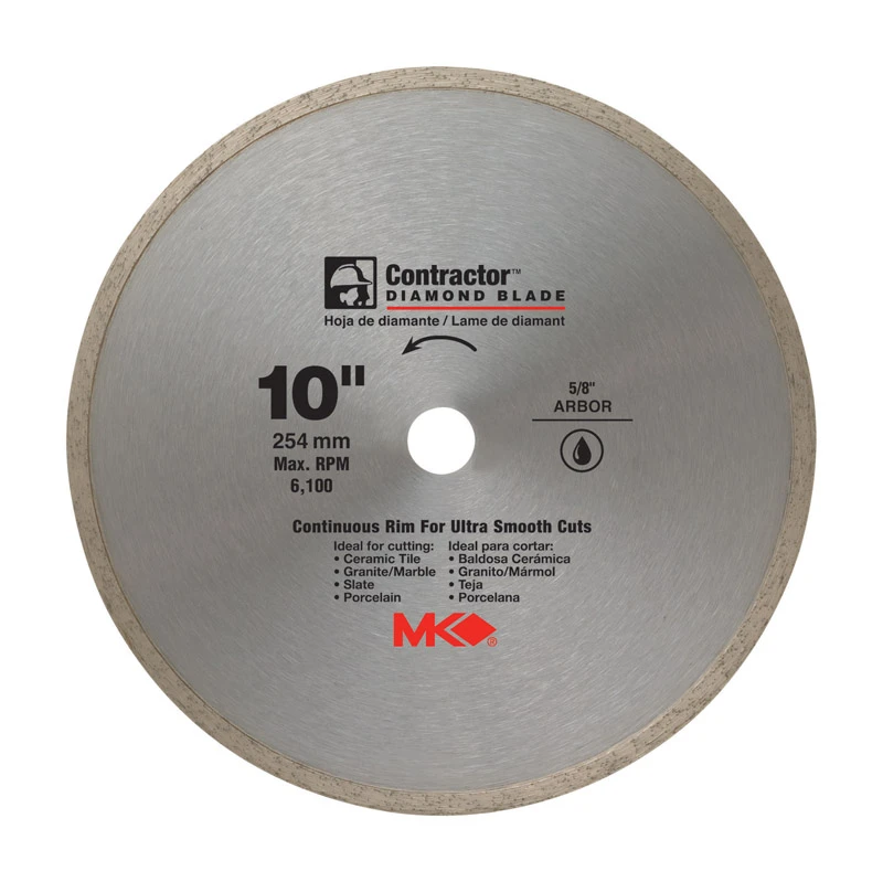 10 In. Continuous Rim Wet Tile Saw Blade, 5/8 In. Arbor, 6100 Rpm