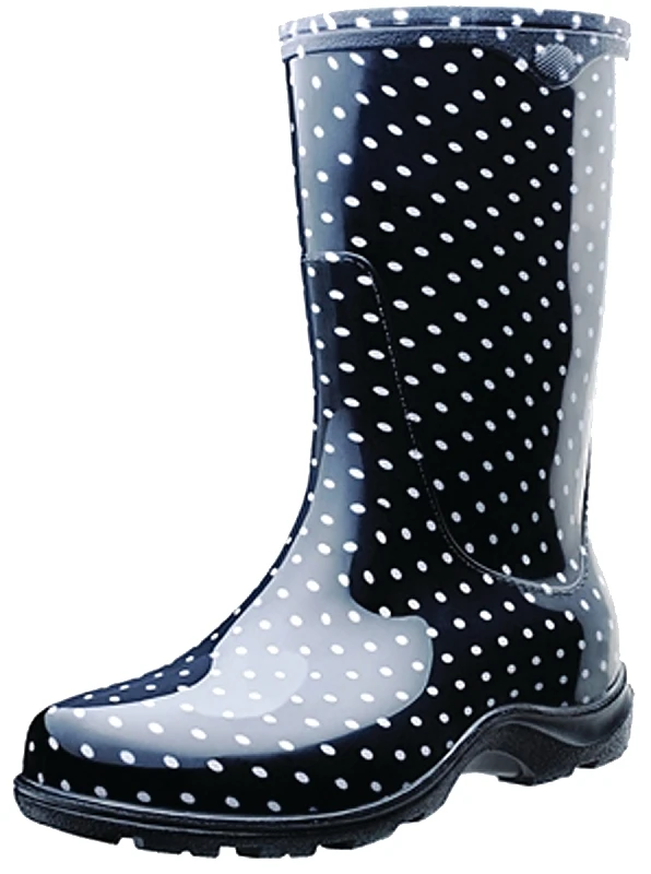 Women's Size 7 Black Polka Dot Rain & Garden Rubber Boot