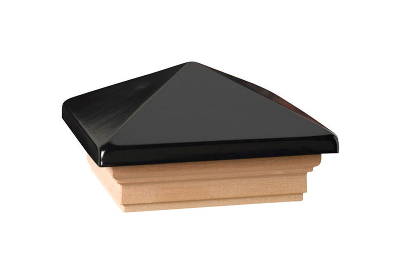 4 In. X 4 In. Black Plastic Top Post Cap With Pressure Treated Pine Base