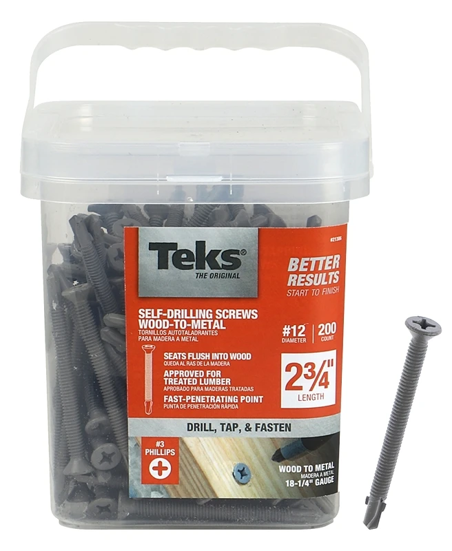 Self-Tapping Screw With Wings, Phillips Flat Head, Steel, #12 x 2-3/4 In., 200-Pk.