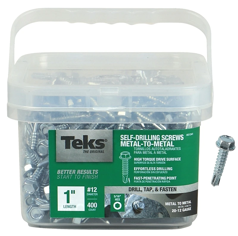 Self-Tapping Screws, Metal To Metal, Hex Head, Drill Point, #12-14 x 1 In., 400-Pk.