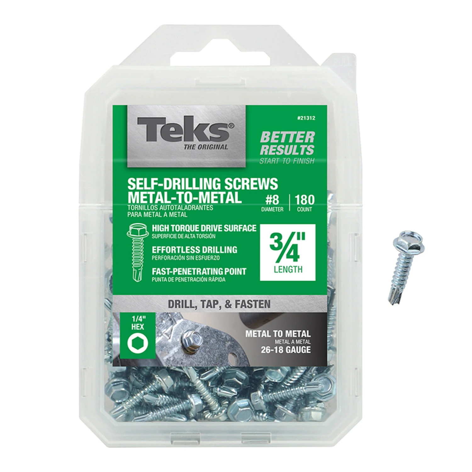 Drill Point Screws, Self-Tapping, Hex Washer Head, #8 x 3/4 In., 180-Pk.