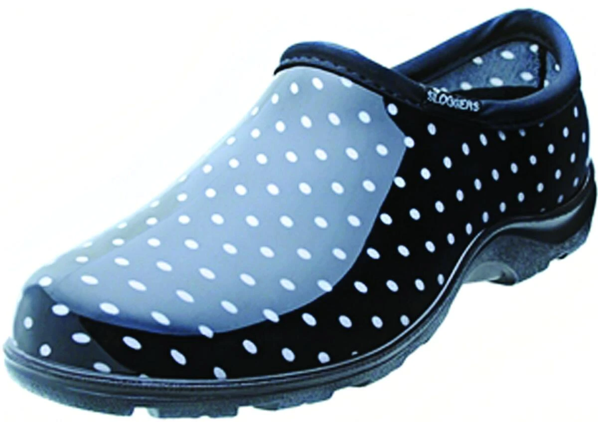 Women's Garden Shoe Black and White Polka Dot Size 8