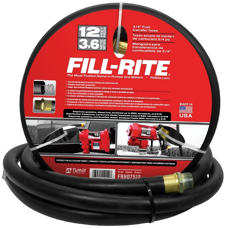 12-foot Rubber Fuel Pump Hose, 3/4-inch Diameter, Model Frh07512