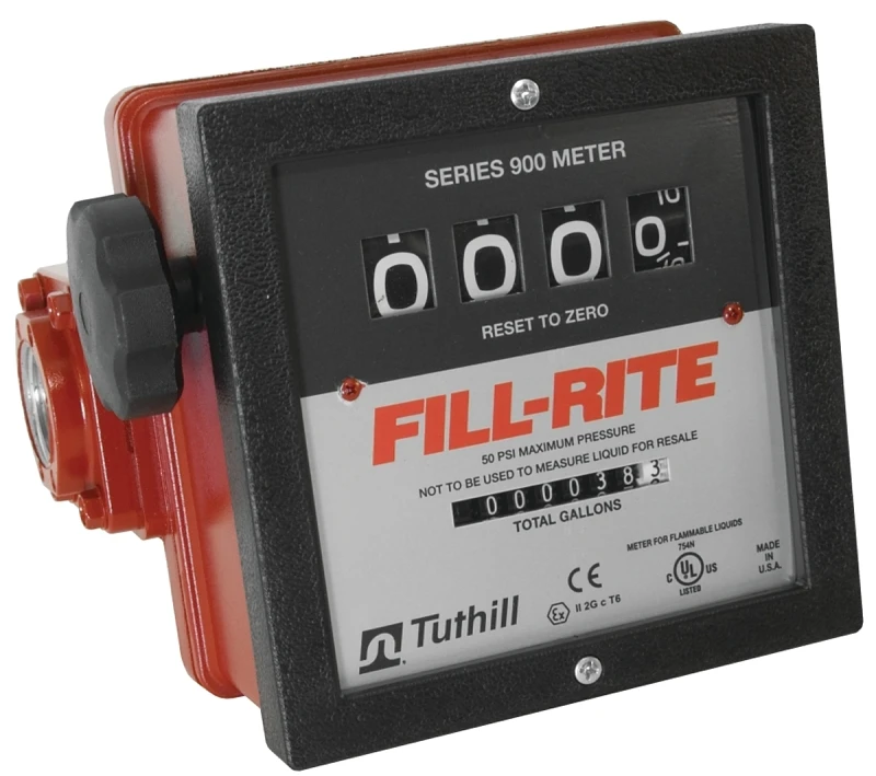 4-Digit Mechanical Fuel Transfer Meter with 6 to 40 Gallons Per Minute Flow Rate