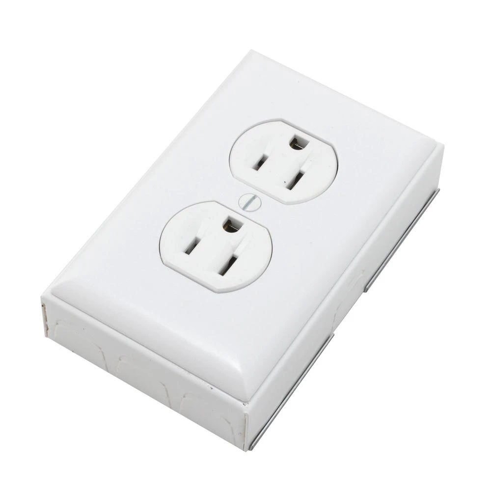 Metal Outlet Box with White Duplex Outlet and Faceplate Kit