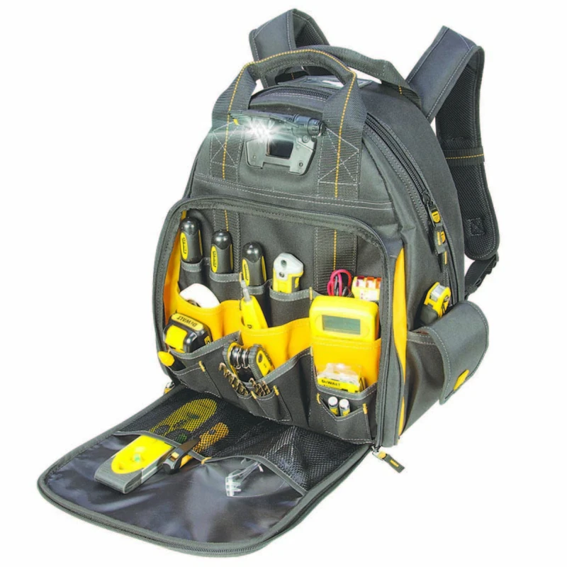 8 In. W X 11 In. H Lighted Backpack Tool Bag With 57 Pockets - Black/yellow
