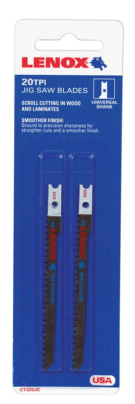 U-Shank Jigsaw Blades, High-Carbon Steel, 20-TPI, 2-Pk.