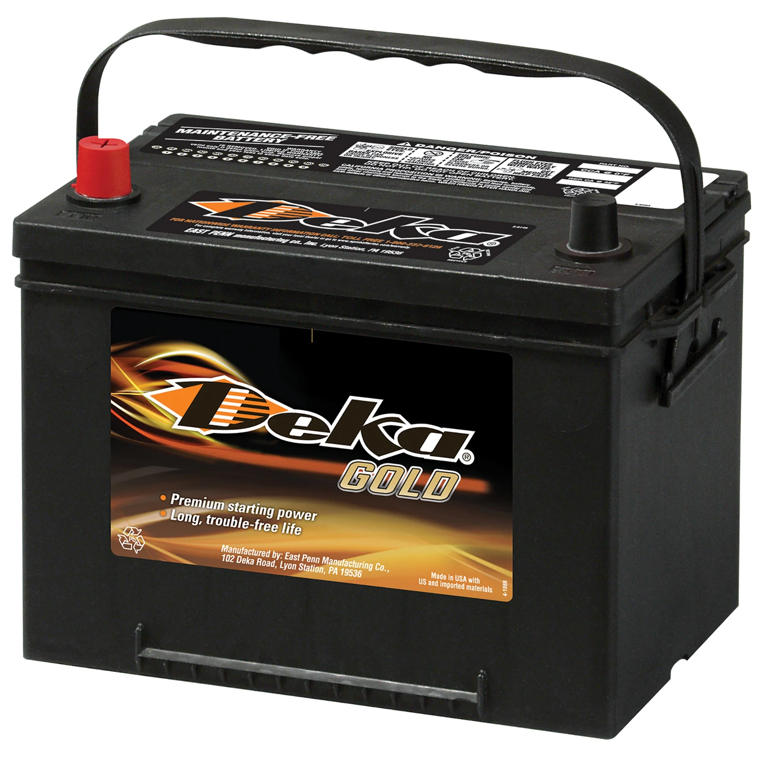 Gold 12-volt 690 Cca Automotive Battery, Top Post Left Front Positive Terminal