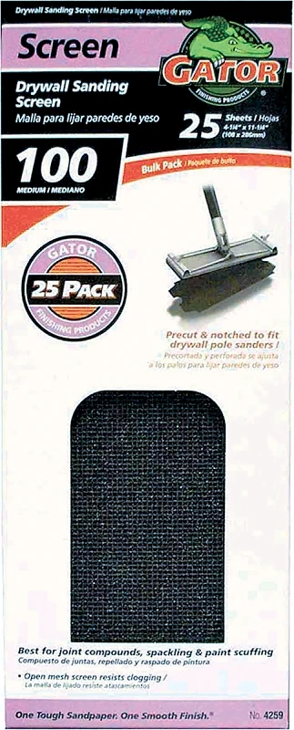 Sanding Screen, Medium 100-Grit, 4.25 x 11.25 In., 25-Ct.