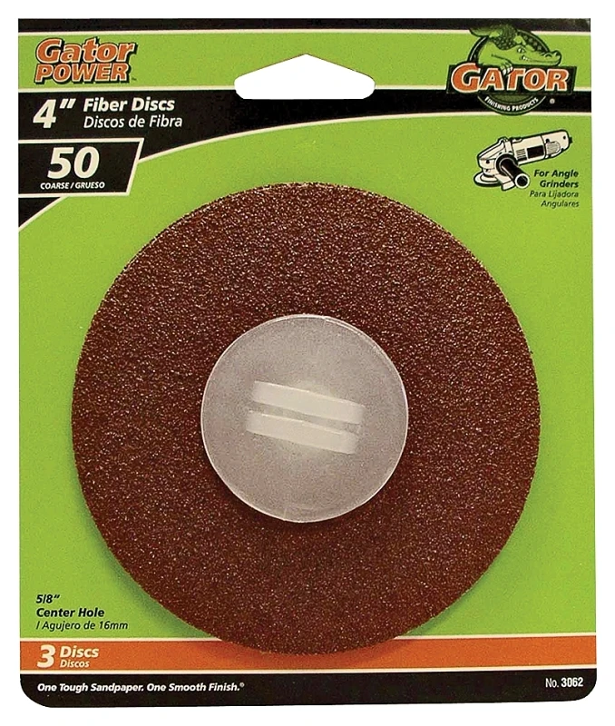 Gator 4 In. 50 Grit Aluminum Oxide Fiber Disc, 3-pack, Model 3062