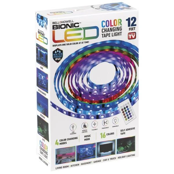 Bionic Color Changing LED Tape Light Strip with Remote Control, 12 Feet Long