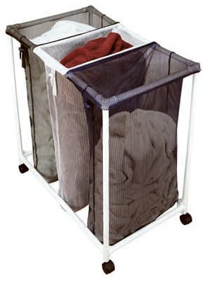 Triple Laundry Sorter - Rolling Pvc Frame With Mesh Bags, 29.75 X 18 X 30.5 Inches