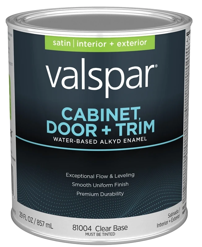 Cabinet Door & Trim Waterborne Alkyd Satin Enamel, Clear Base, 1 Quart